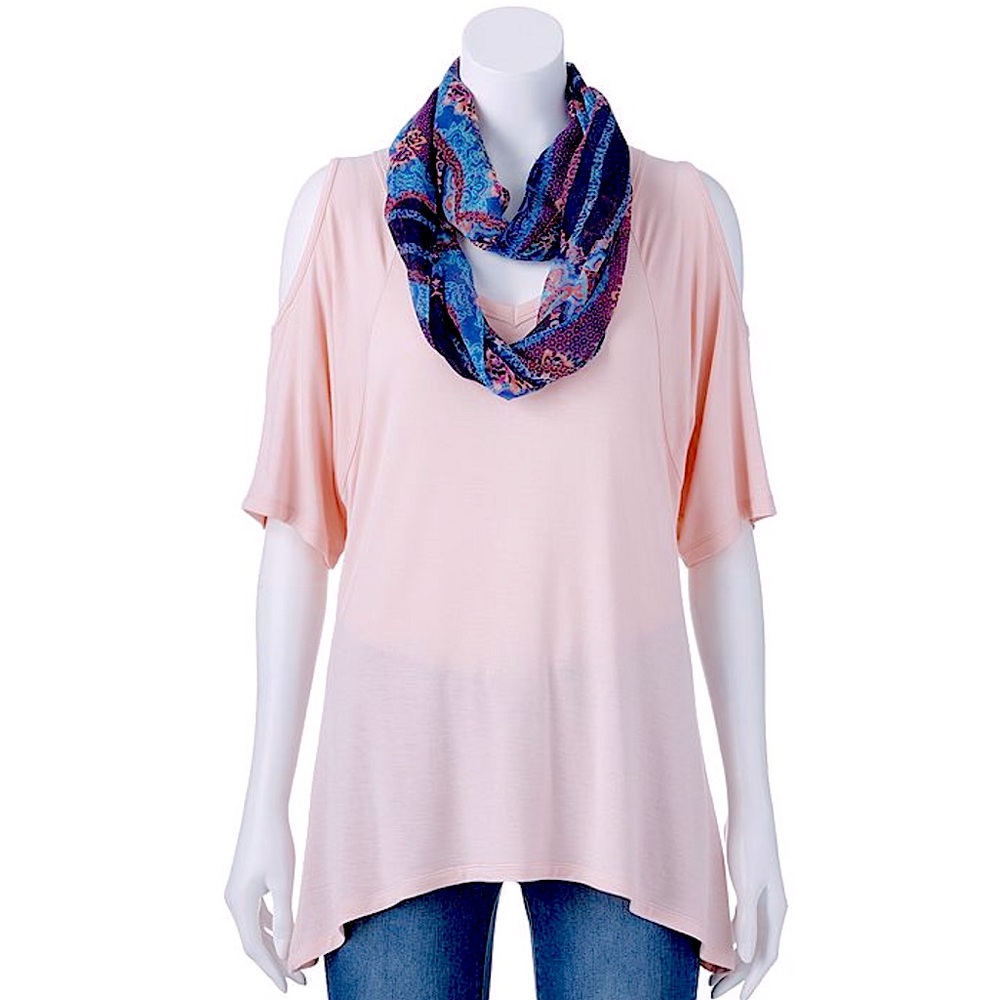 Neon Soul Cold Shoulder Top With Scarf Large NWT